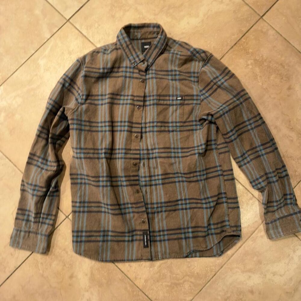 Vans Brown & Blue Plaid Flannel Button-Up Shirt – Men’s Large